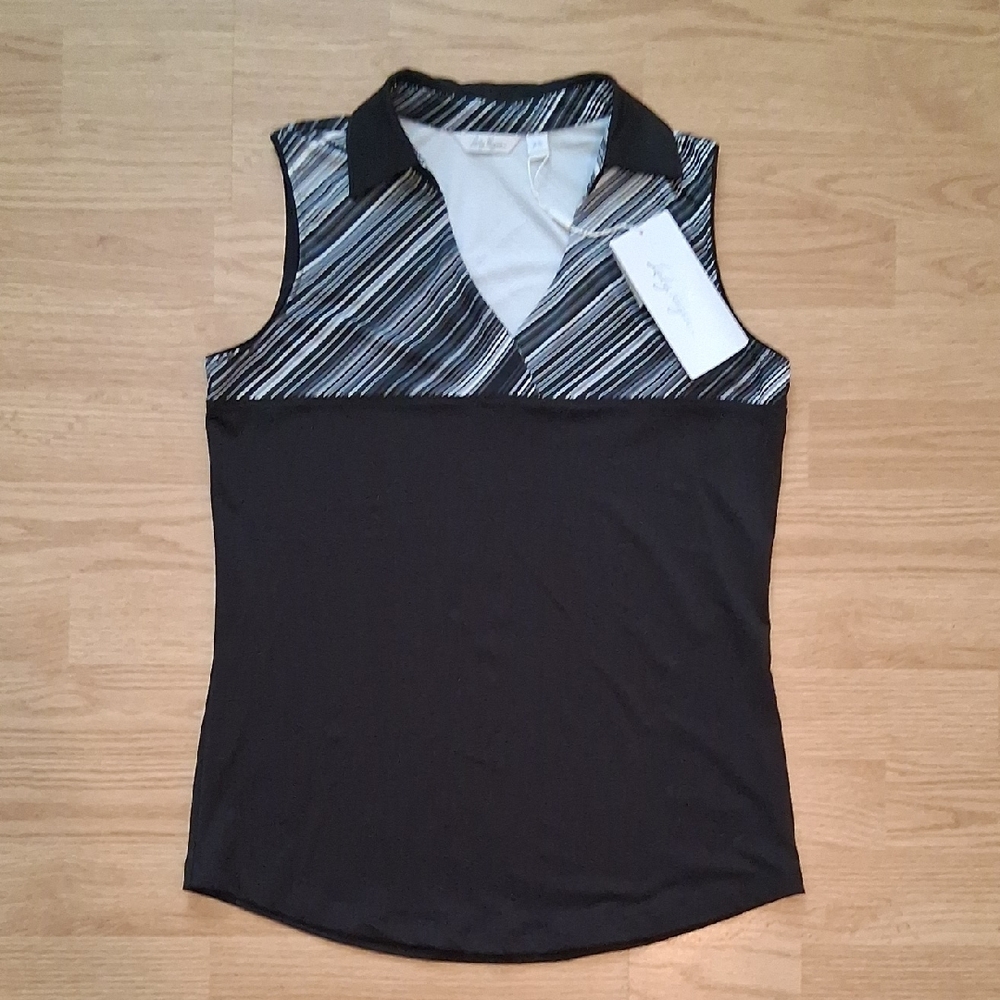 Lady Hagen Black And White Sleeveless Athletic Polo NWT